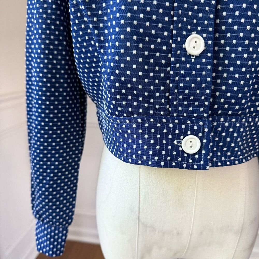 Vintage 70s 2pc Blue White Wide Leg High Rise Pants Crop Top S M 4 6 - Picture 4 of 16